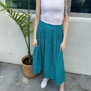 Nine-Eight Teal Polka Dot Midi Skirt